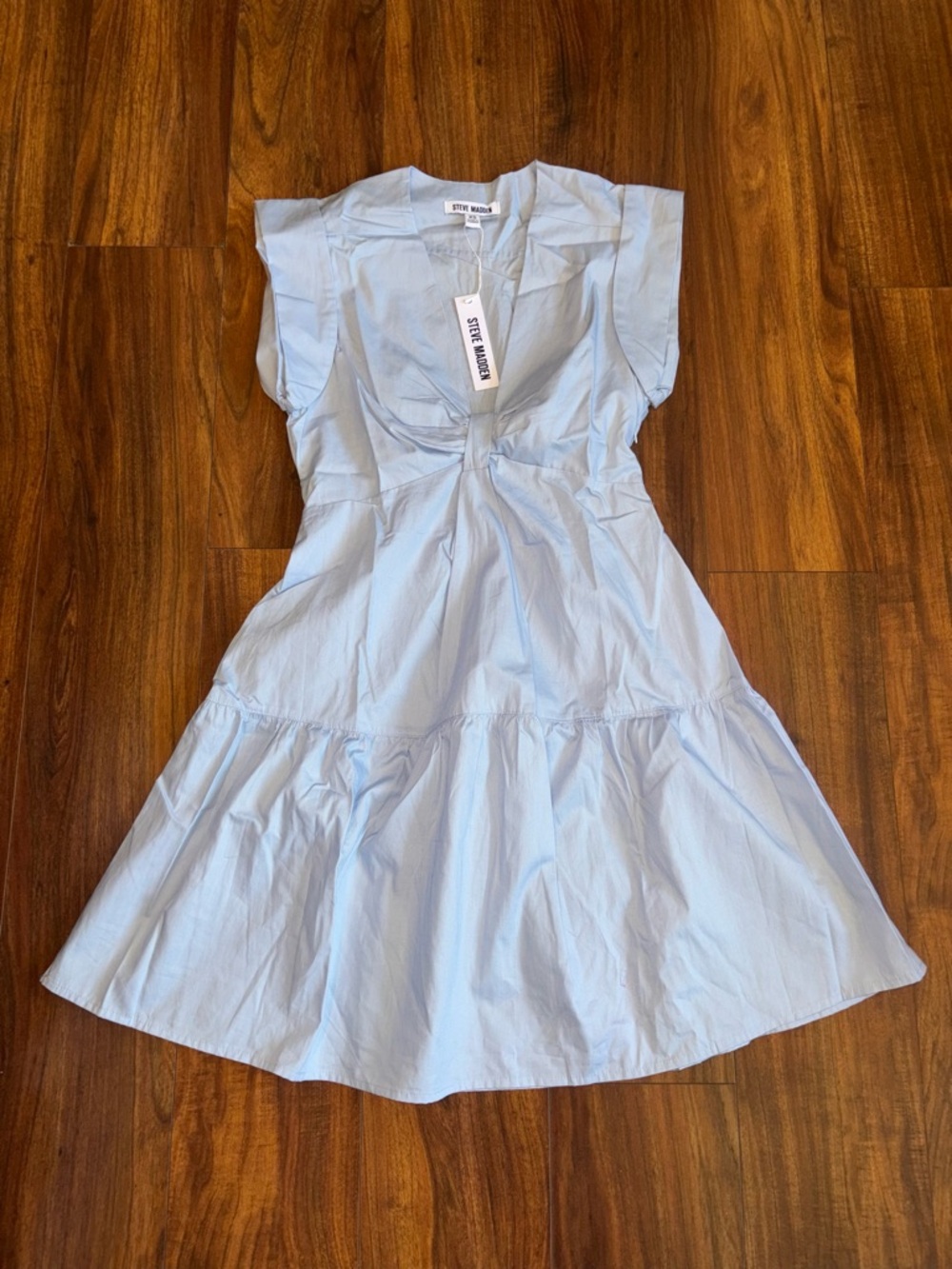 Steve Madden Pale Blue Tiered Cotton Mini Dress